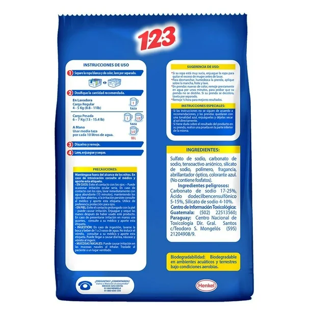 Detergente en polvo 123 maxi poder 800g